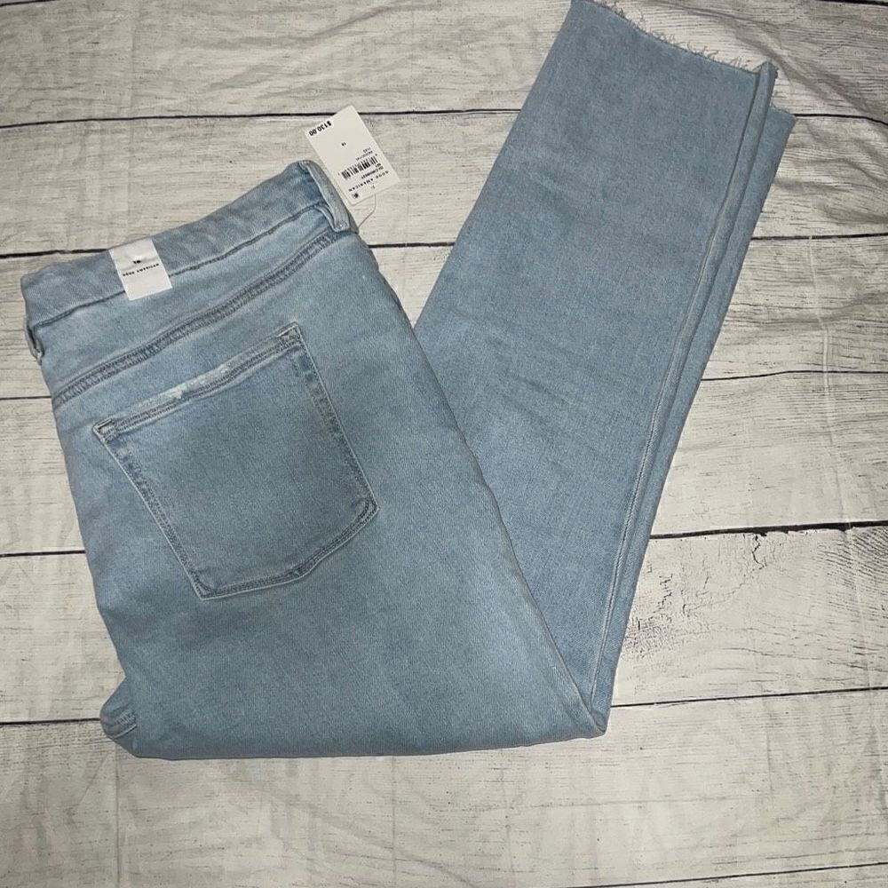 NEW Good American Womens Raw Hem High Rise Denim Cigarette Jean Light Wash sz 18
